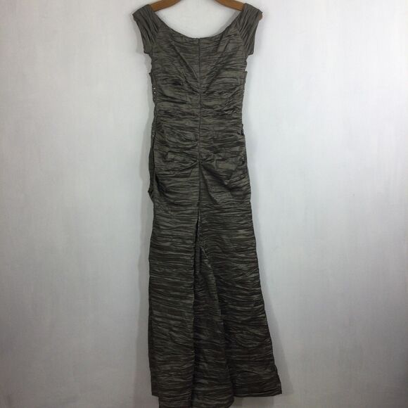 Alex Evenings Pewter Crinkle Fitted Floral Embroidered Dress Gown Size 8 - Picture 6 of 12